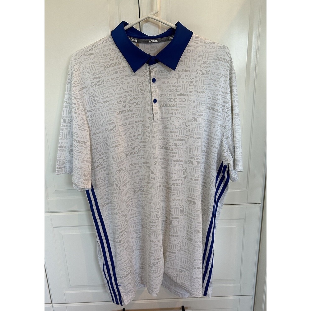 Men's XL Adidas Polo Golf Shirts - Lightly Worn,  White/Blue